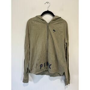 Victoria's Secret Pink green hoodie size M full zip logo and embroidery light